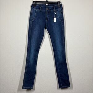 Domenico Vacca Women Size 38 Low Rise Toothpick Jeans Blue Cotton Blend Stretch